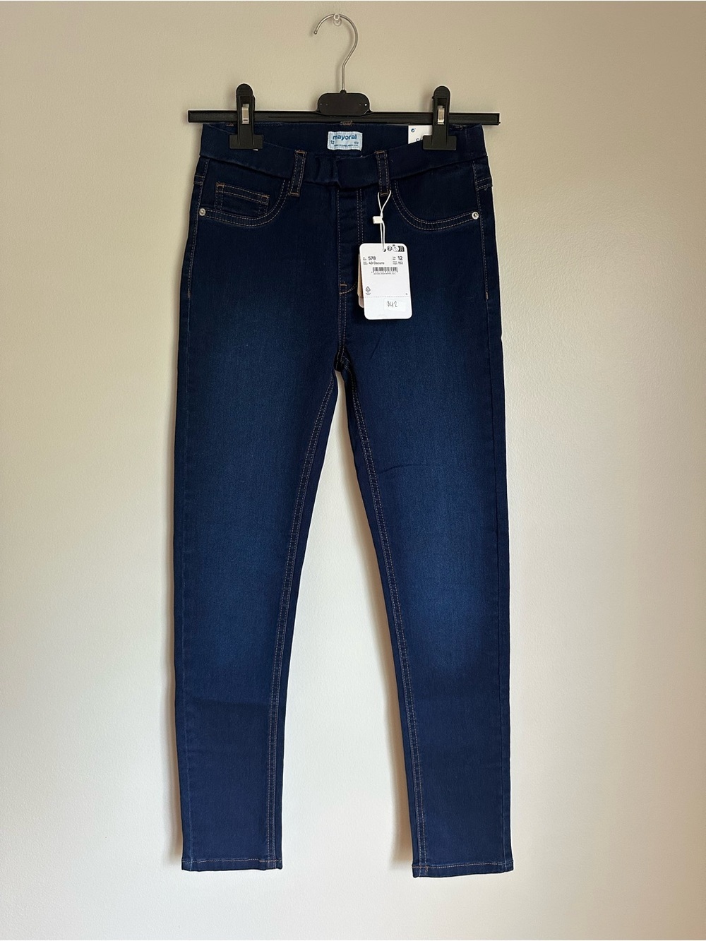 NEW Mayoral Girls Dark Denim Skinny Jean Elastic Waist Size 12 Pull On